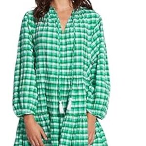 SEAFOLLY PORTOFINO GINGHAM TIER DRESS 54636-DR GREEN SIZE: M/L NEW WITH TAGS